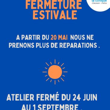 Atelier fermé du 24 juin au 1er septembre 2026